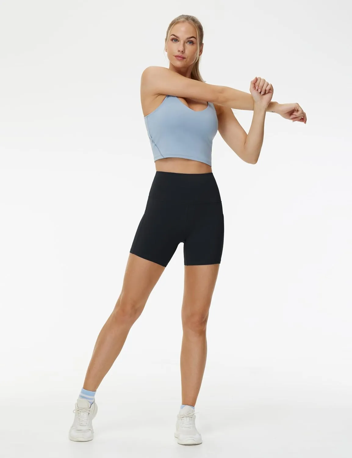 THE GYM PEOPLE Women's High Waist Yoga Shorts 5" Stretchy Tummy Control Biker Workout Running Short with Side Pockets