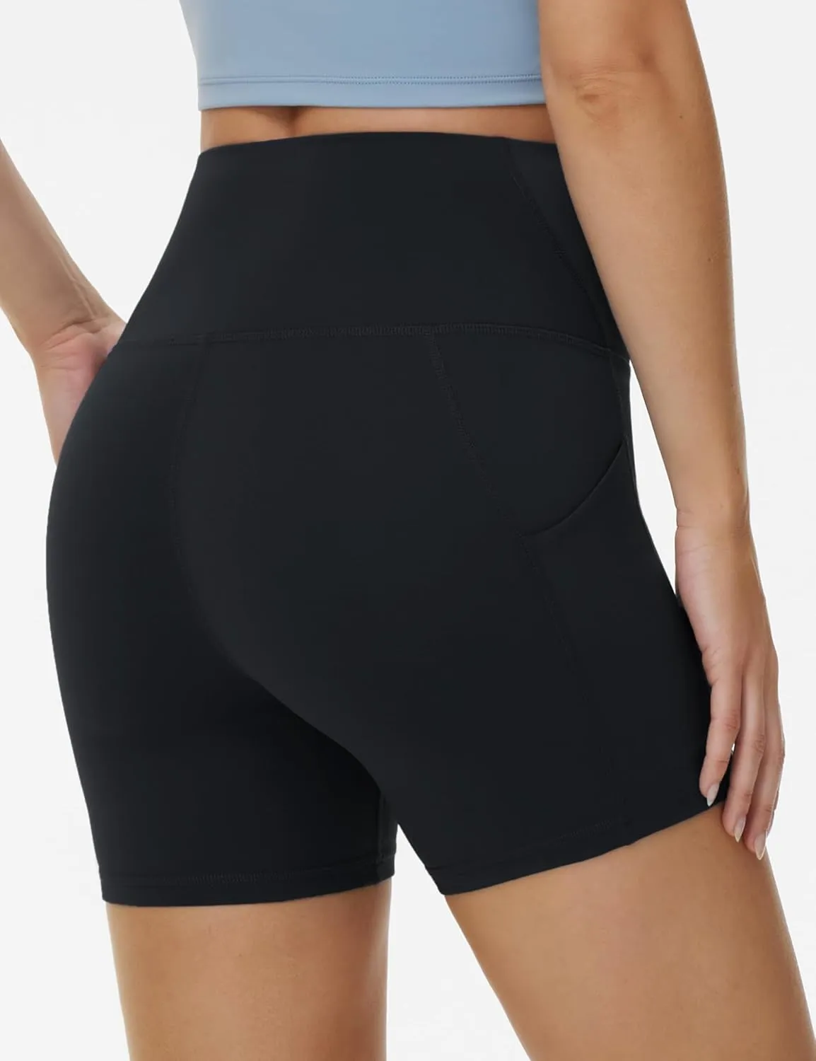 THE GYM PEOPLE Women's High Waist Yoga Shorts 5" Stretchy Tummy Control Biker Workout Running Short with Side Pockets