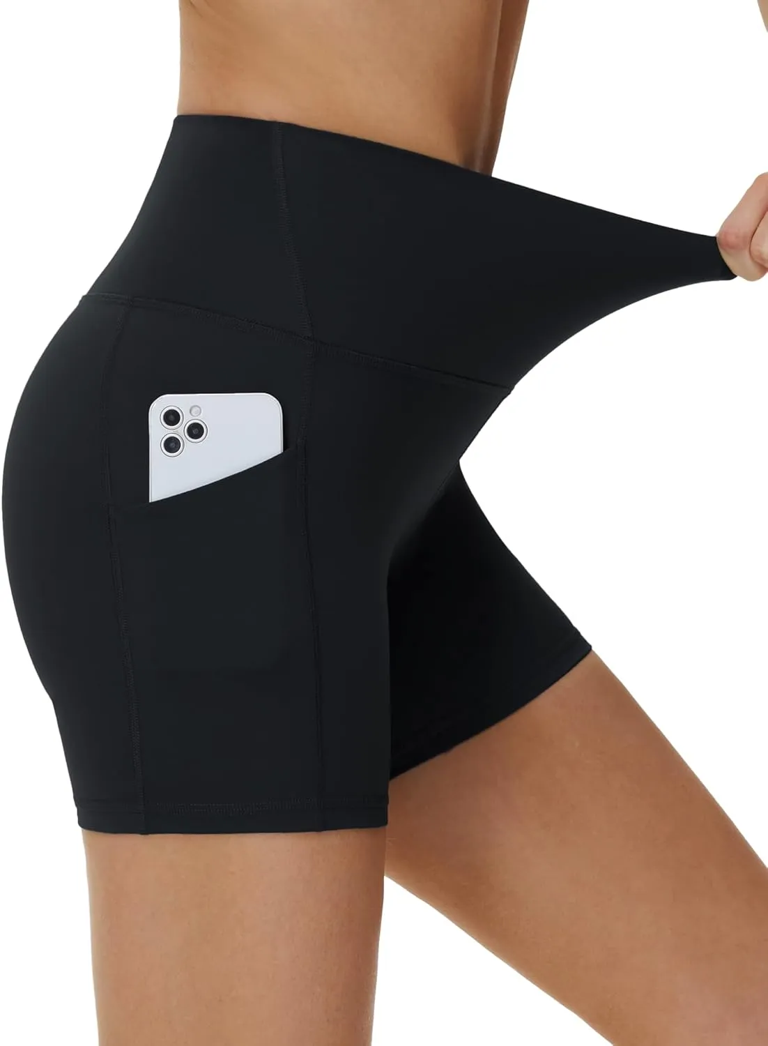 THE GYM PEOPLE Women's High Waist Yoga Shorts 5" Stretchy Tummy Control Biker Workout Running Short with Side Pockets