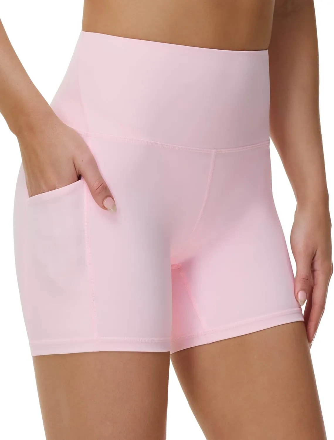 THE GYM PEOPLE Women's High Waist Yoga Shorts 5" Stretchy Tummy Control Biker Workout Running Short with Side Pockets