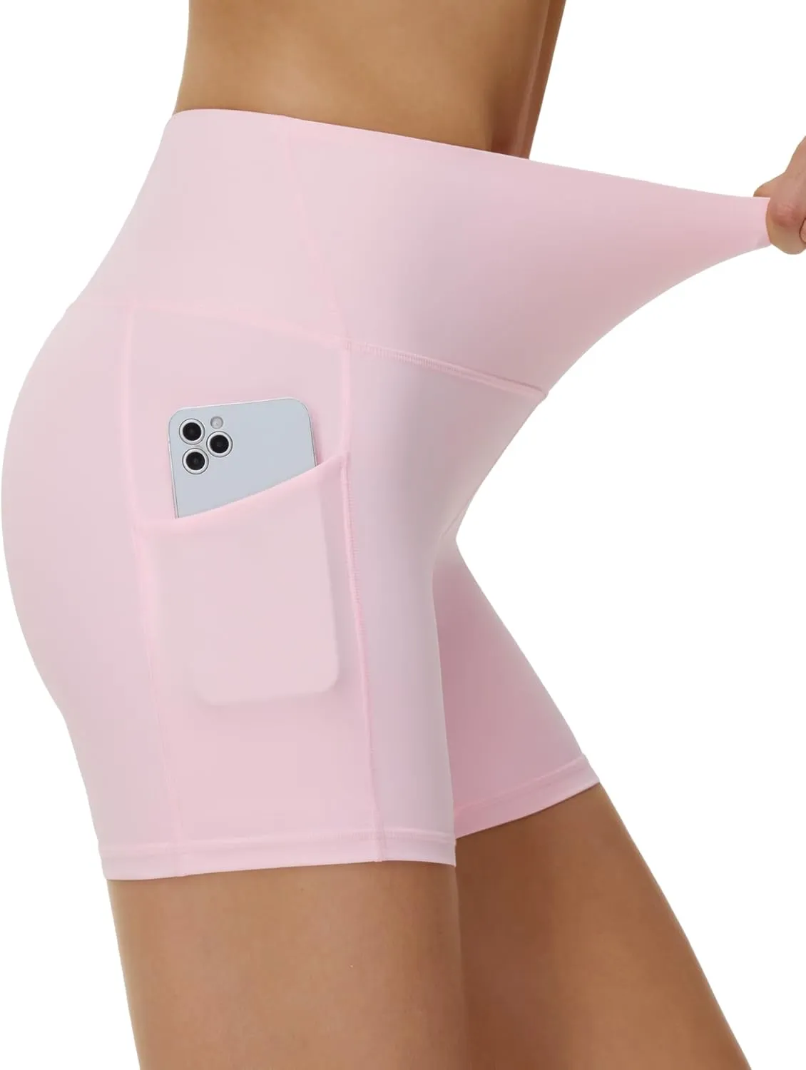 THE GYM PEOPLE Women's High Waist Yoga Shorts 5" Stretchy Tummy Control Biker Workout Running Short with Side Pockets