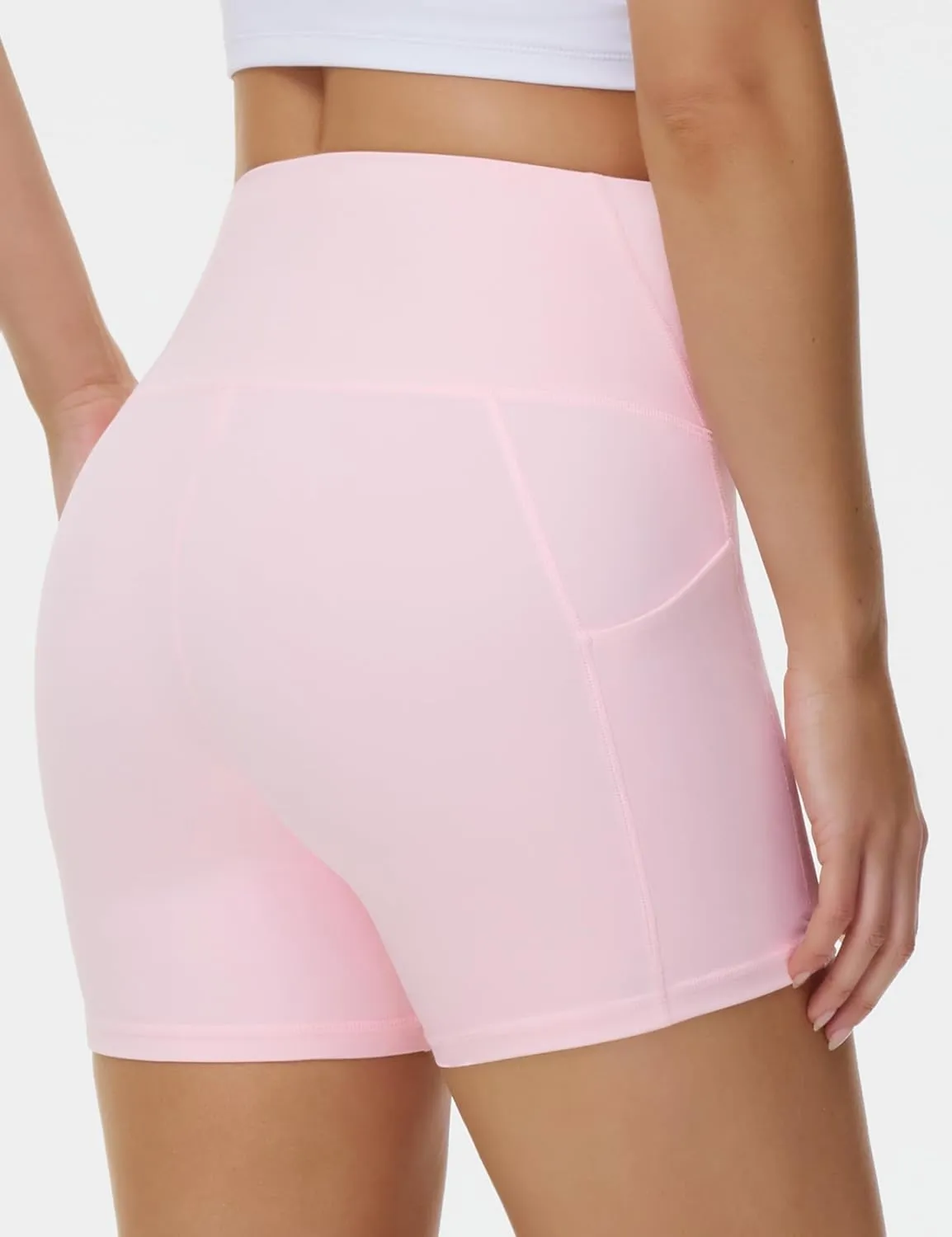 THE GYM PEOPLE Women's High Waist Yoga Shorts 5" Stretchy Tummy Control Biker Workout Running Short with Side Pockets