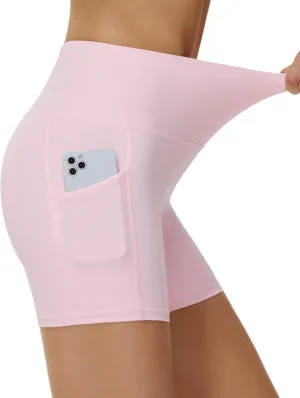 THE GYM PEOPLE Women's High Waist Yoga Shorts 5" Stretchy Tummy Control Biker Workout Running Short with Side Pockets