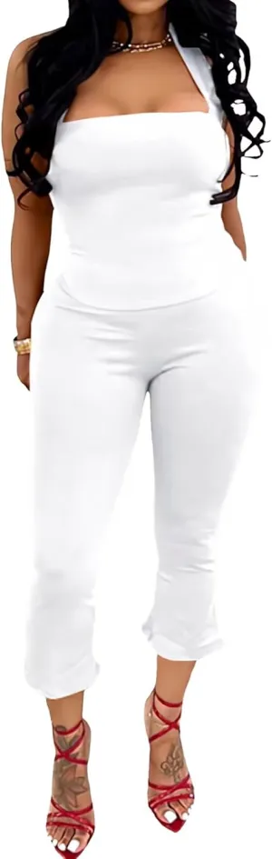 ThusFar Women 2 Piece Sets Halter Tops Flared Pants Outfits Sexy 2025 Summer Tracksuit Y2k Bodycon Jumpsuit Clubwear