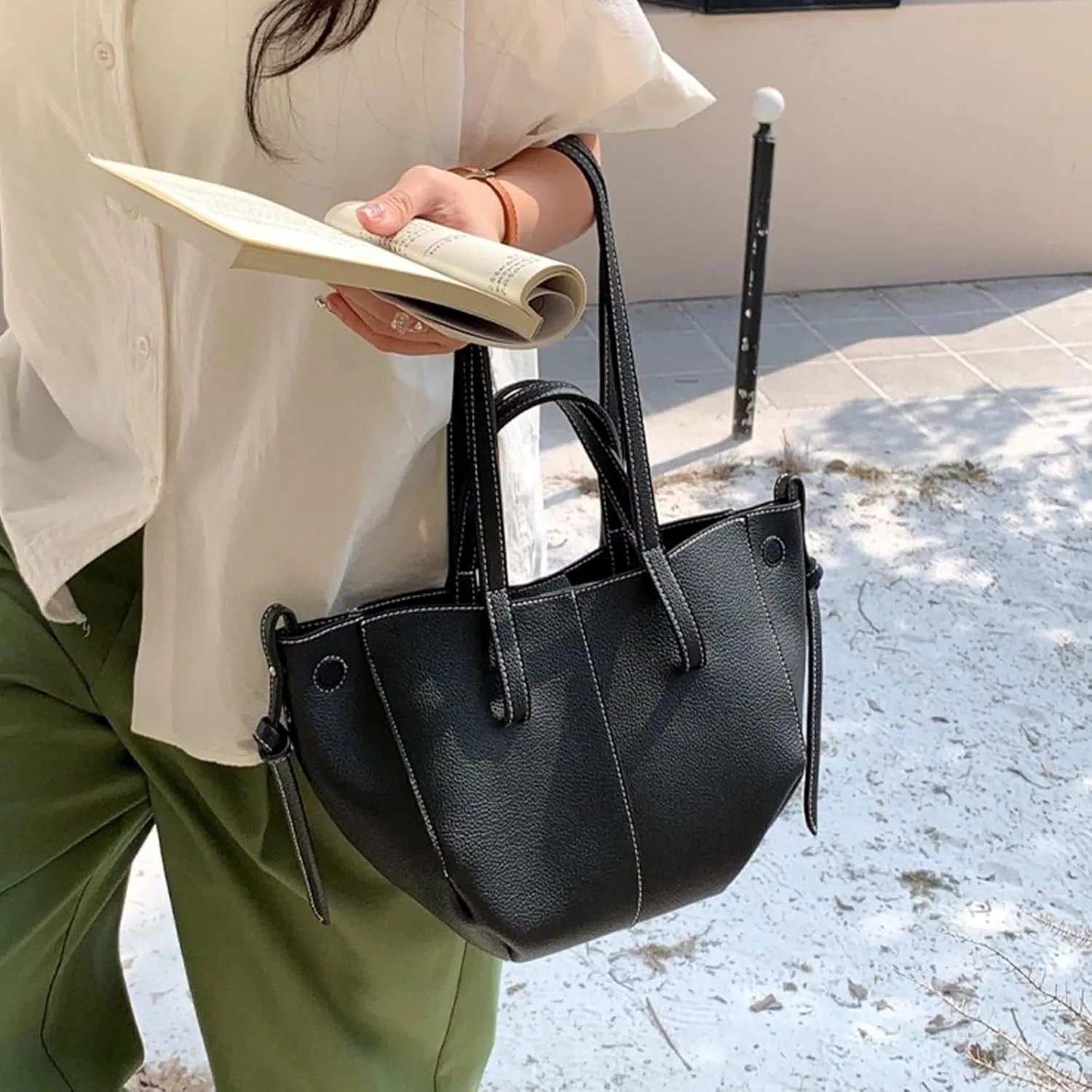 Tote Bag for Women, Small Leather Tote Bags Trendy Dumpling Bag Hobo Purse Shoulder Handbags (Brown)