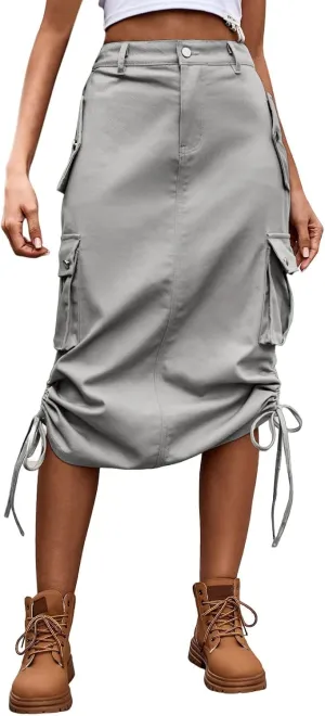 Trendy Denim Tie Work Dress Casual Mid Length Skirt Slip Skirt for Women Short