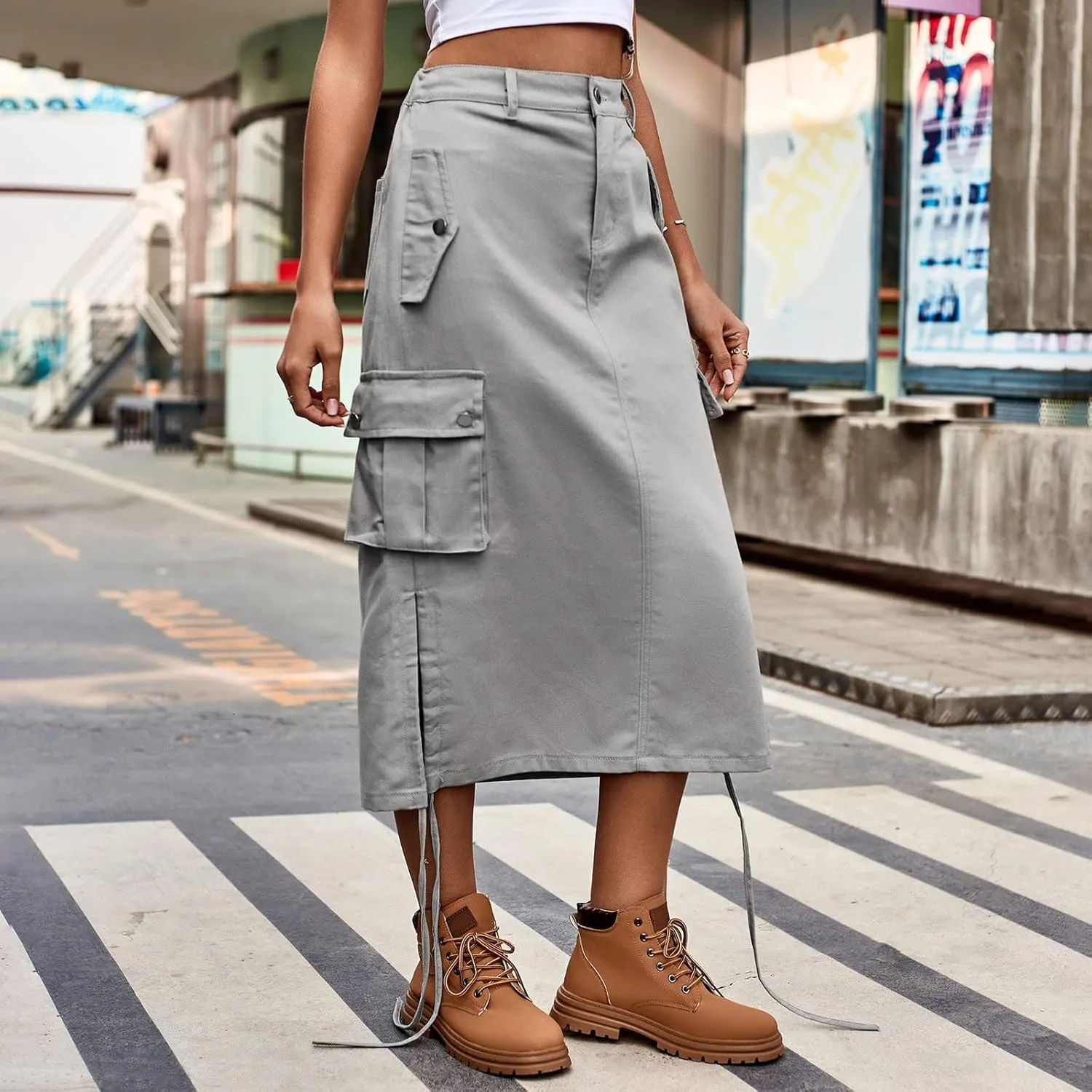 Trendy Denim Tie Work Dress Casual Mid Length Skirt Slip Skirt for Women Short