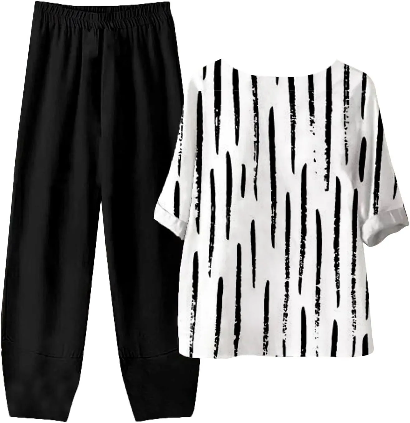 Trendy Summer 2 Piece Sets for Women 2024 with Pockets Casual Linen Loose Fit Tank Top High Waist Pants Sets