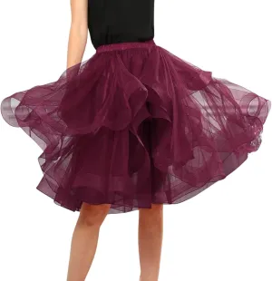 Tulle Skirts for Women A Line Elastic Layered Puffy Midi Skirt High Low Asymmetrical Midi Length Prom Mesh Tutu Skirt