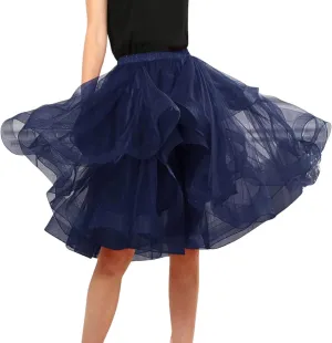 Tulle Skirts for Women A Line Elastic Layered Puffy Midi Skirt High Low Asymmetrical Midi Length Prom Mesh Tutu Skirt