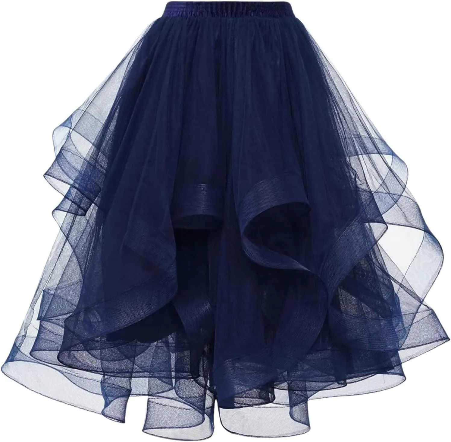 Tulle Skirts for Women A Line Elastic Layered Puffy Midi Skirt High Low Asymmetrical Midi Length Prom Mesh Tutu Skirt