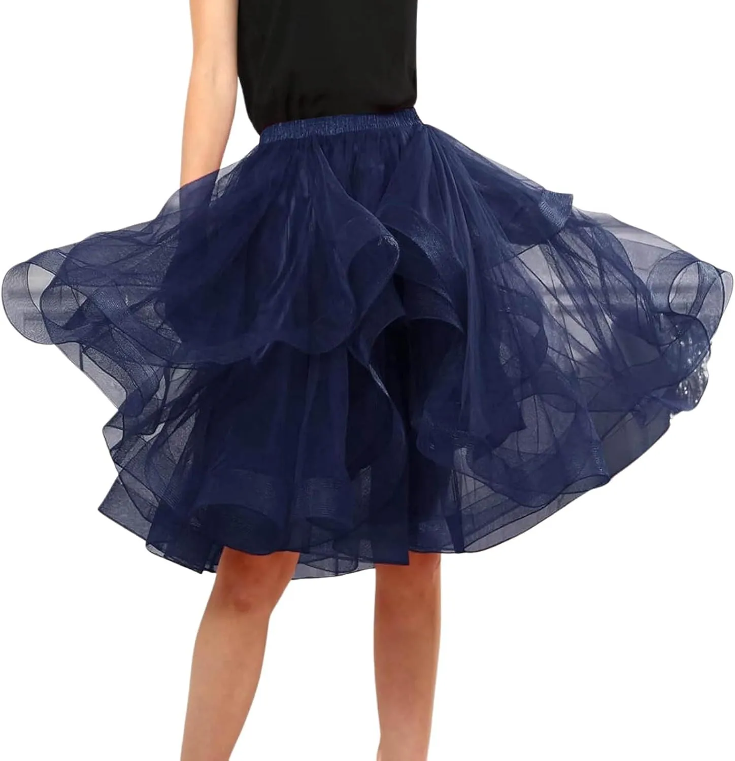 Tulle Skirts for Women A Line Elastic Layered Puffy Midi Skirt High Low Asymmetrical Midi Length Prom Mesh Tutu Skirt