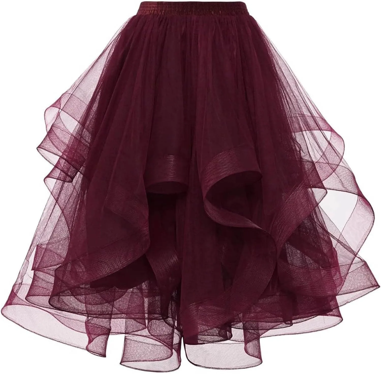 Tulle Skirts for Women A Line Elastic Layered Puffy Midi Skirt High Low Asymmetrical Midi Length Prom Mesh Tutu Skirt