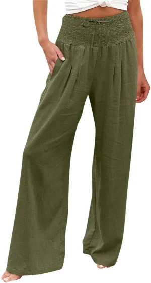 Tummy Control Women High Waisted Lounge Pants Casual Wide Leg Boho Trouser Summer Drawstring Sweatpants with Pocket
