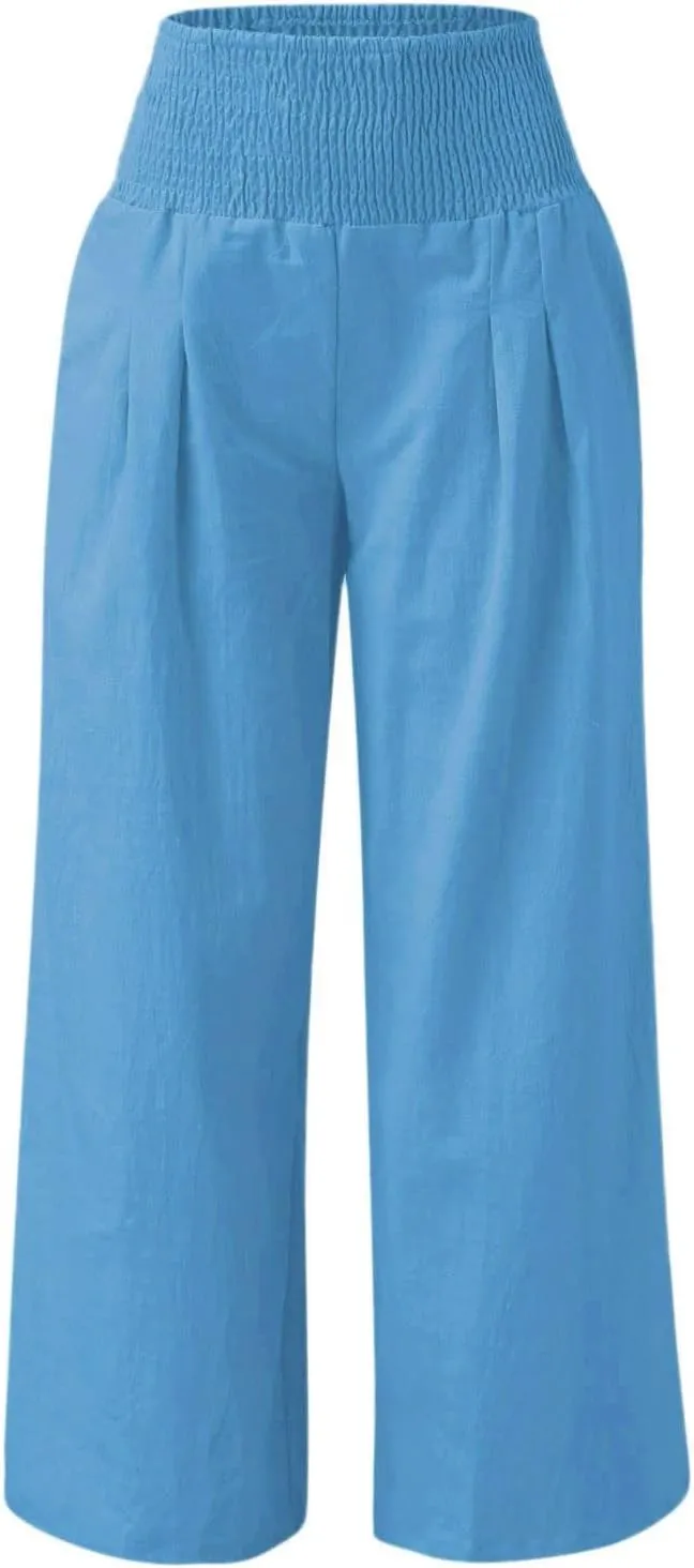 Tummy Control Women High Waisted Lounge Pants Casual Wide Leg Boho Trouser Summer Drawstring Sweatpants with Pocket