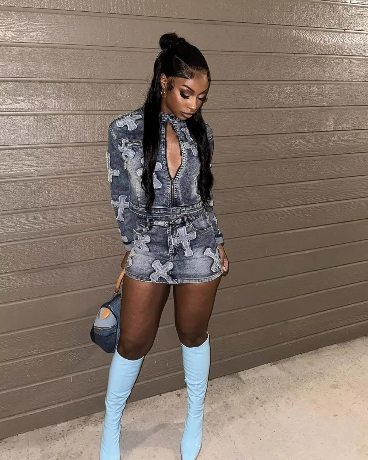 Uni Clau 2 Piece Denim Skirt Set for Women Y2K Long Sleeve Zipper Jean Jacket Top Mini Skirt Bodycon Set Two Piece Outfits
