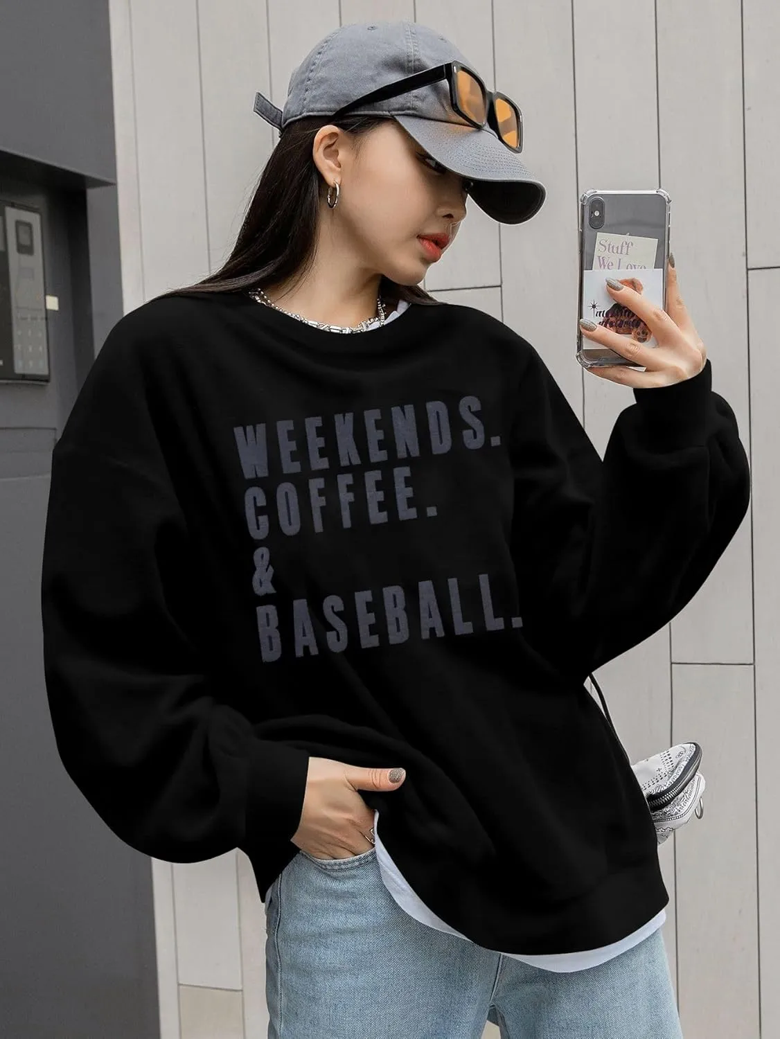 UNIQUEONE Baseball Mom Sweatshirt Women Weekends Coffee And Baseball Sweatshirt Mama Game Day Outfits Graphic Crewneck Tops