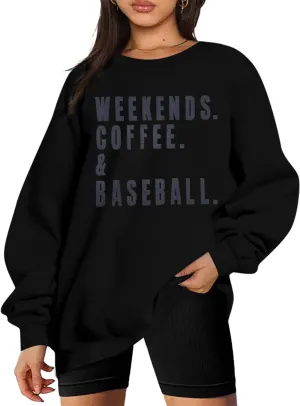 UNIQUEONE Baseball Mom Sweatshirt Women Weekends Coffee And Baseball Sweatshirt Mama Game Day Outfits Graphic Crewneck Tops
