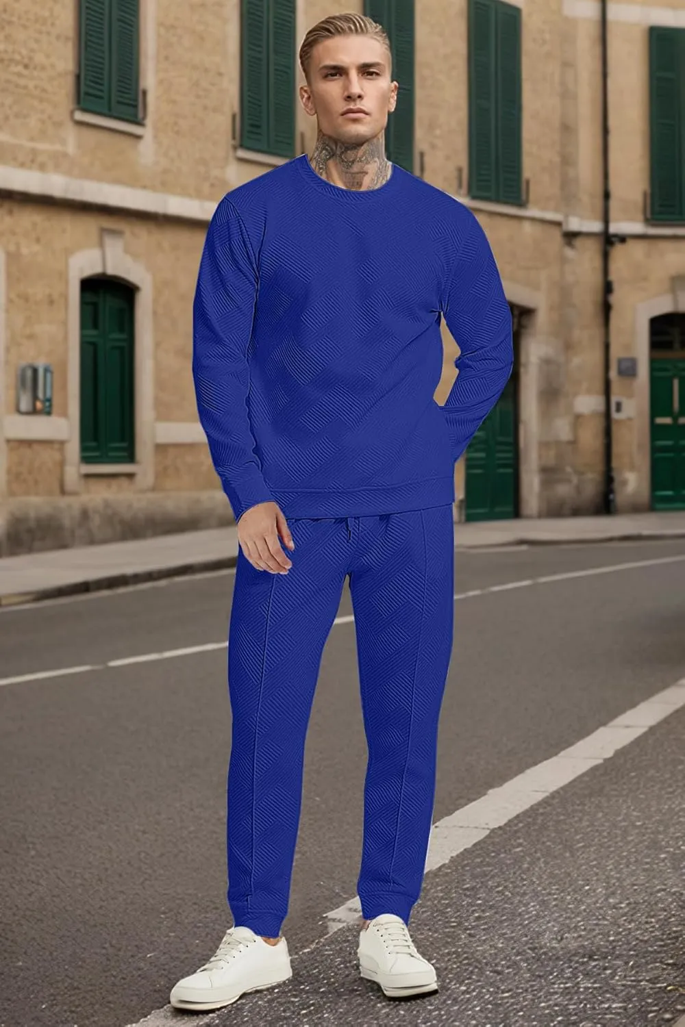 UOUA Men's 2 Piece Sweat Suits Set Long Sleeve Sweatshirt Jogging Sweatpants Tracksuits Outfits
