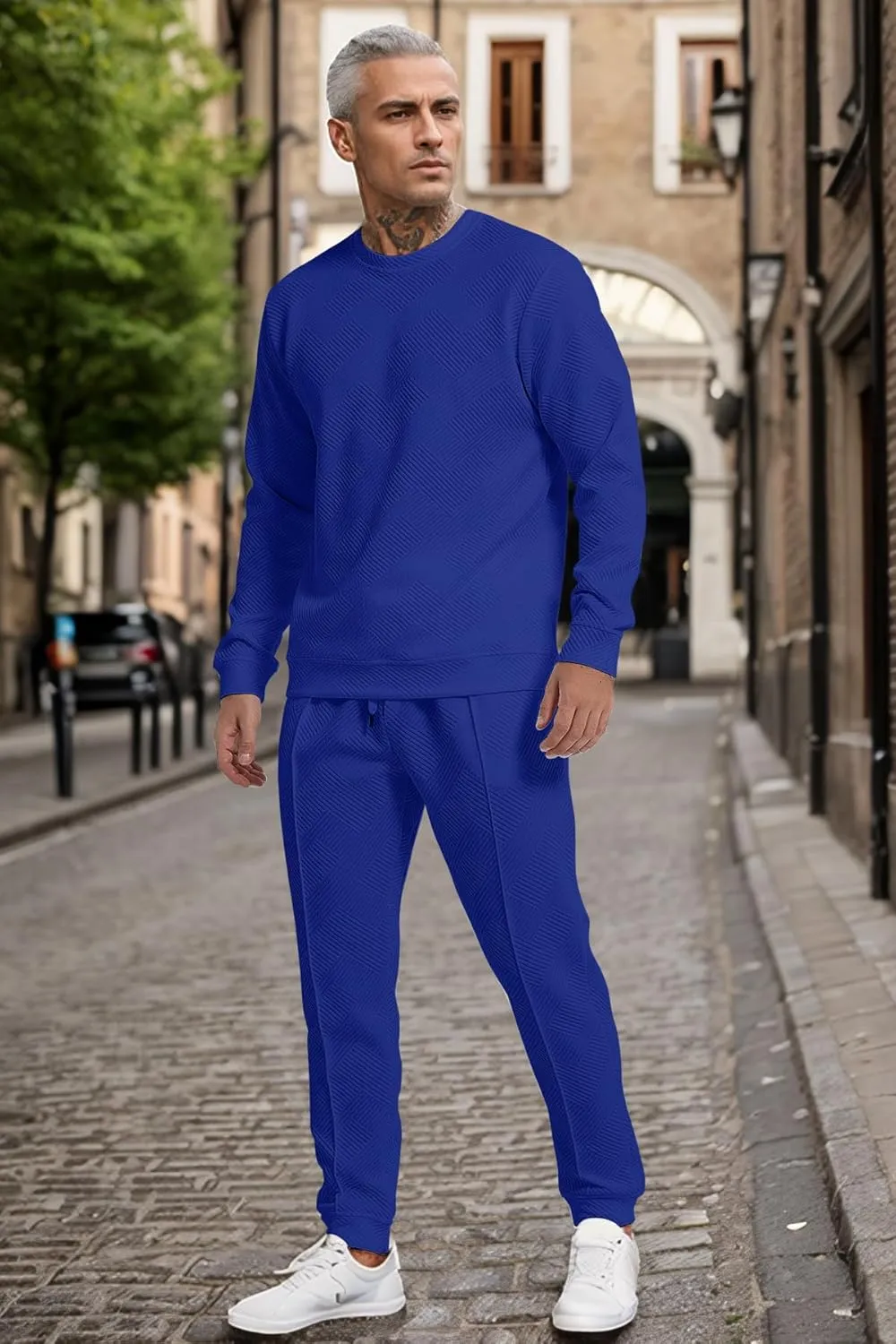 UOUA Men's 2 Piece Sweat Suits Set Long Sleeve Sweatshirt Jogging Sweatpants Tracksuits Outfits
