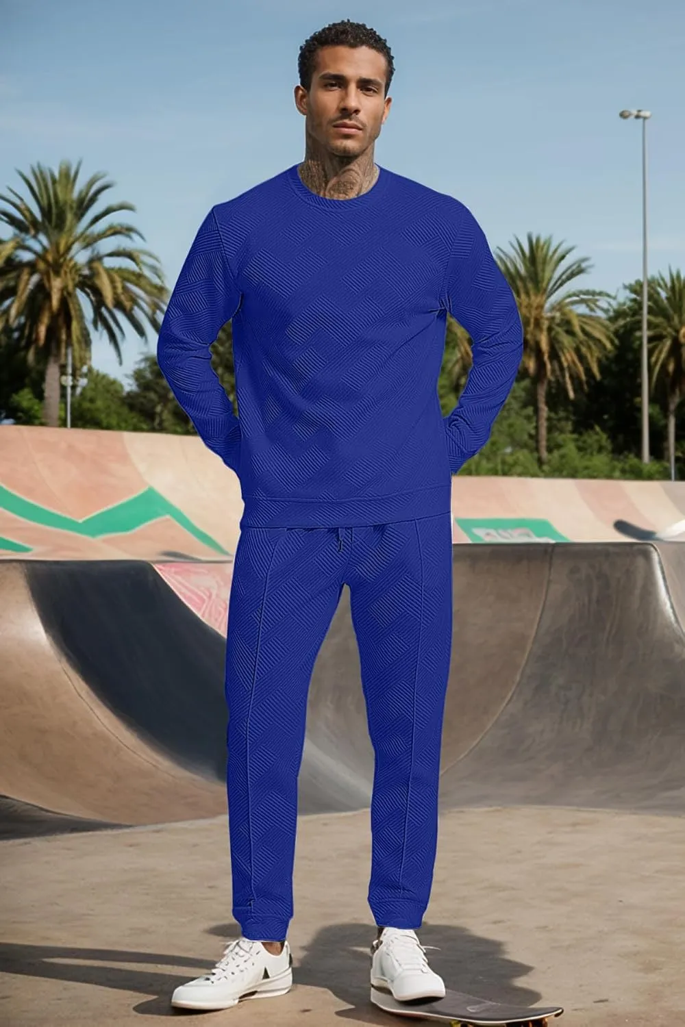 UOUA Men's 2 Piece Sweat Suits Set Long Sleeve Sweatshirt Jogging Sweatpants Tracksuits Outfits