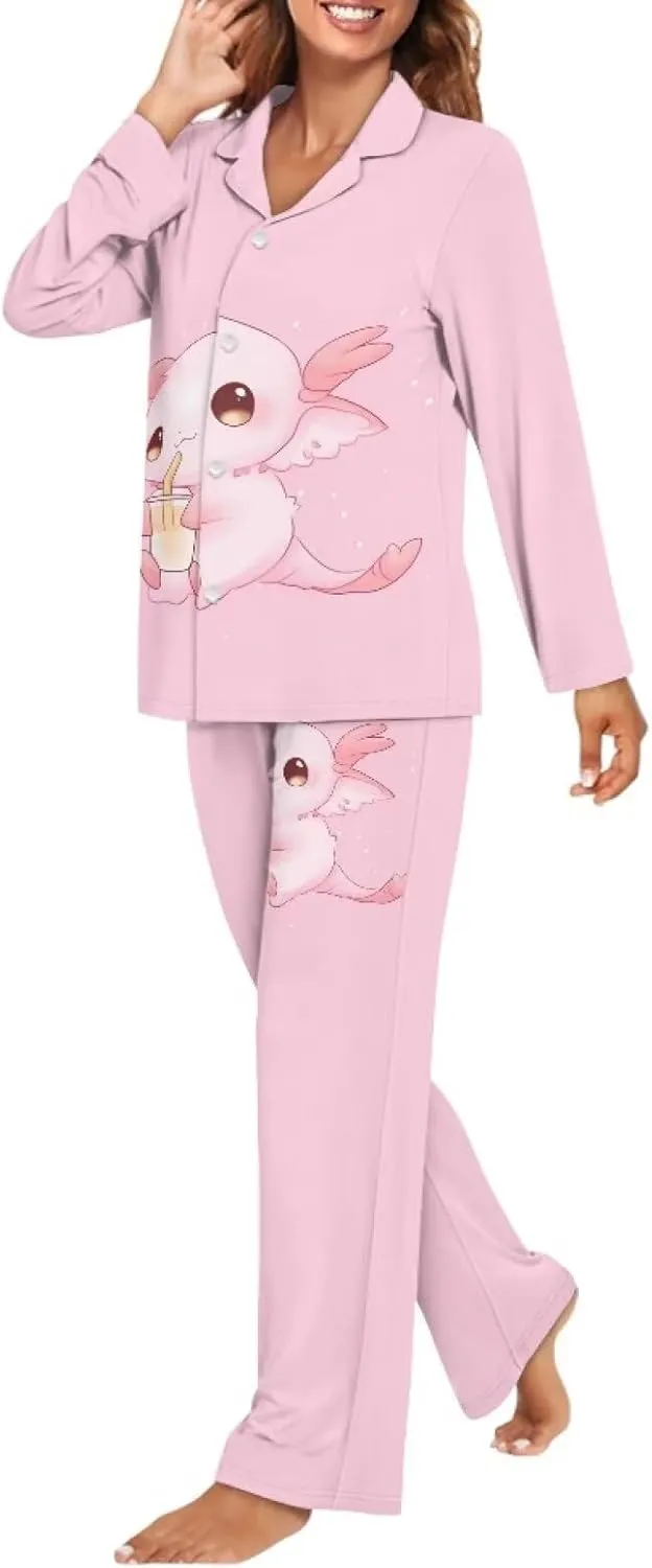 Upetstory Button Down Pajamas Sets for Women Sleepwear Long Sleeve Loungewear