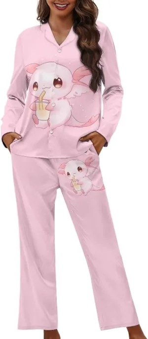 Upetstory Button Down Pajamas Sets for Women Sleepwear Long Sleeve Loungewear