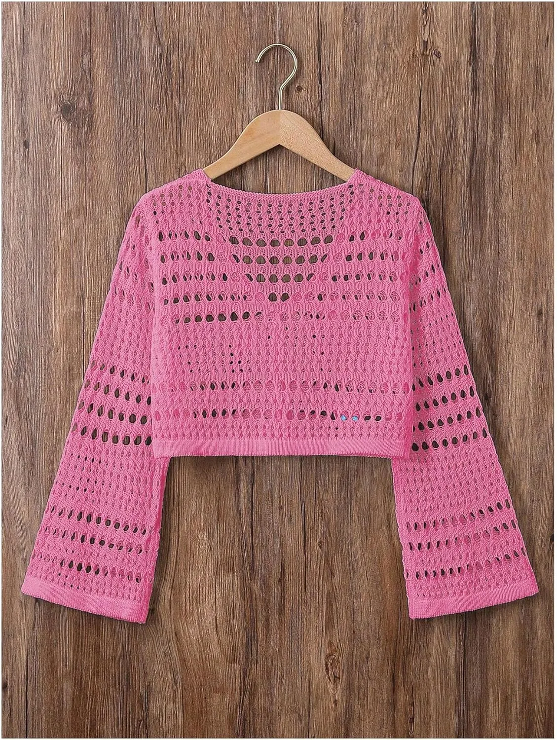 Verdusa Girl's 3D Floral Applique Long Sleeve Hollow Out Knitted Button Up Cardigan