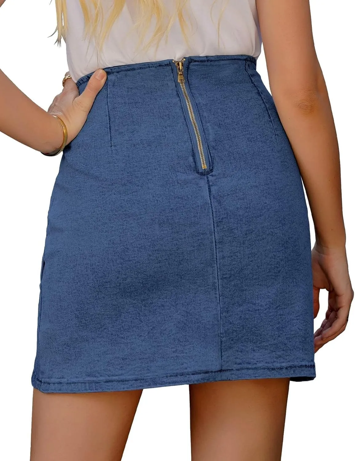 Vetinee Women's Tulip Hem Shirred Washed Casual Bodycon Short Jean Denim Skirt