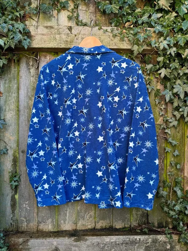 Vintage Star Patterned Button Up Fleece Shirt