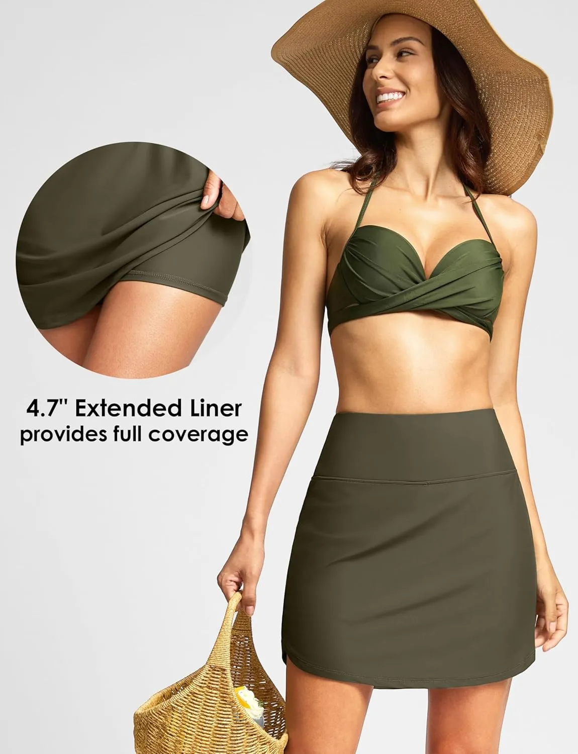 Viodia Women's 17" Long Swim Skirt High Waisted Modest Swimsuits Skirt Bathing Suit Tummy Control Swim Bottoms