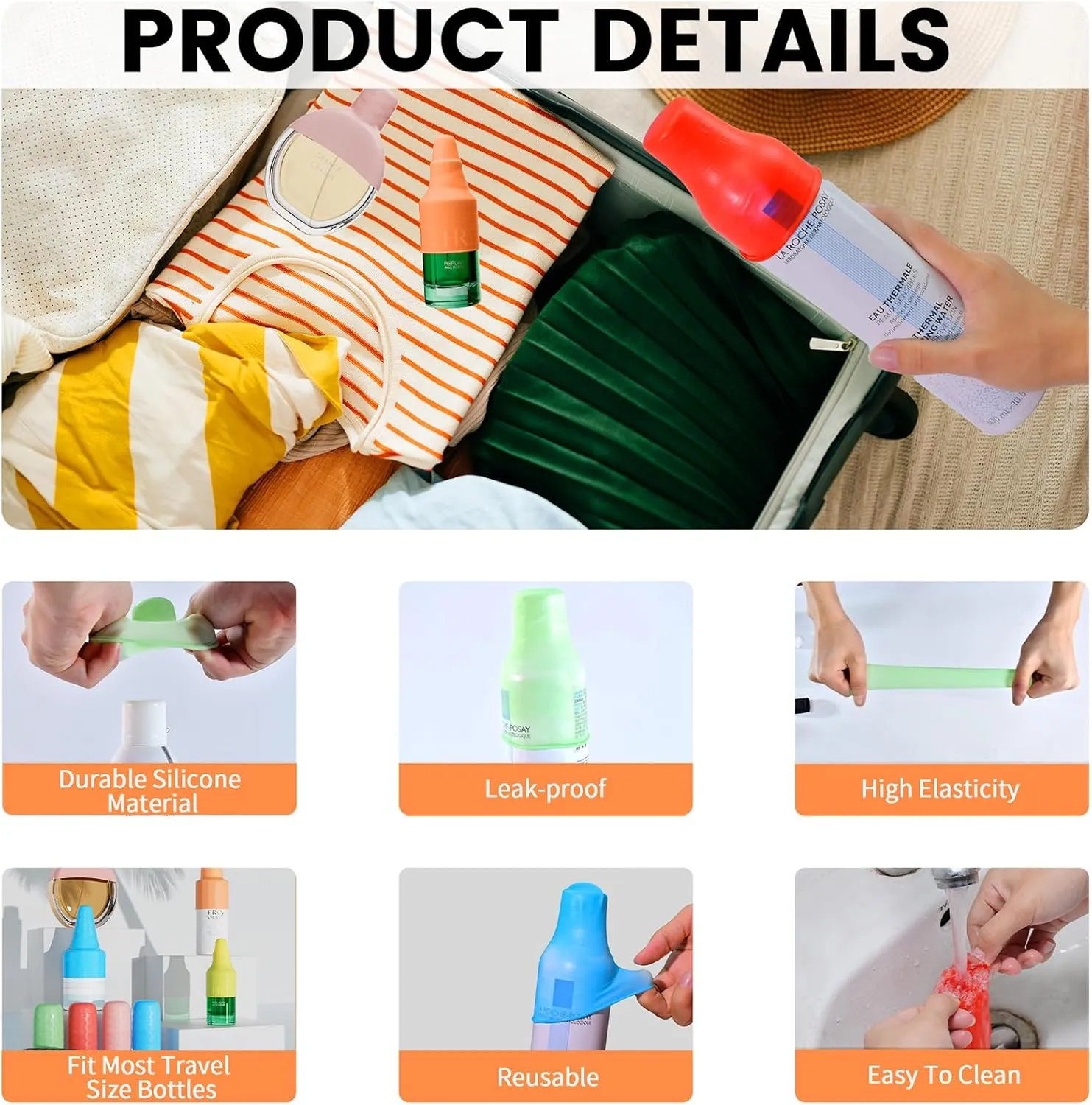 vodvob 16 Pack Silicone Bottle Sleeves, Travel Essentials for Women/Men, Leak-proof Bottle Covers, Travel Size Toiletries Sleeves, Cruise Ship Essentials, Travel Accessories