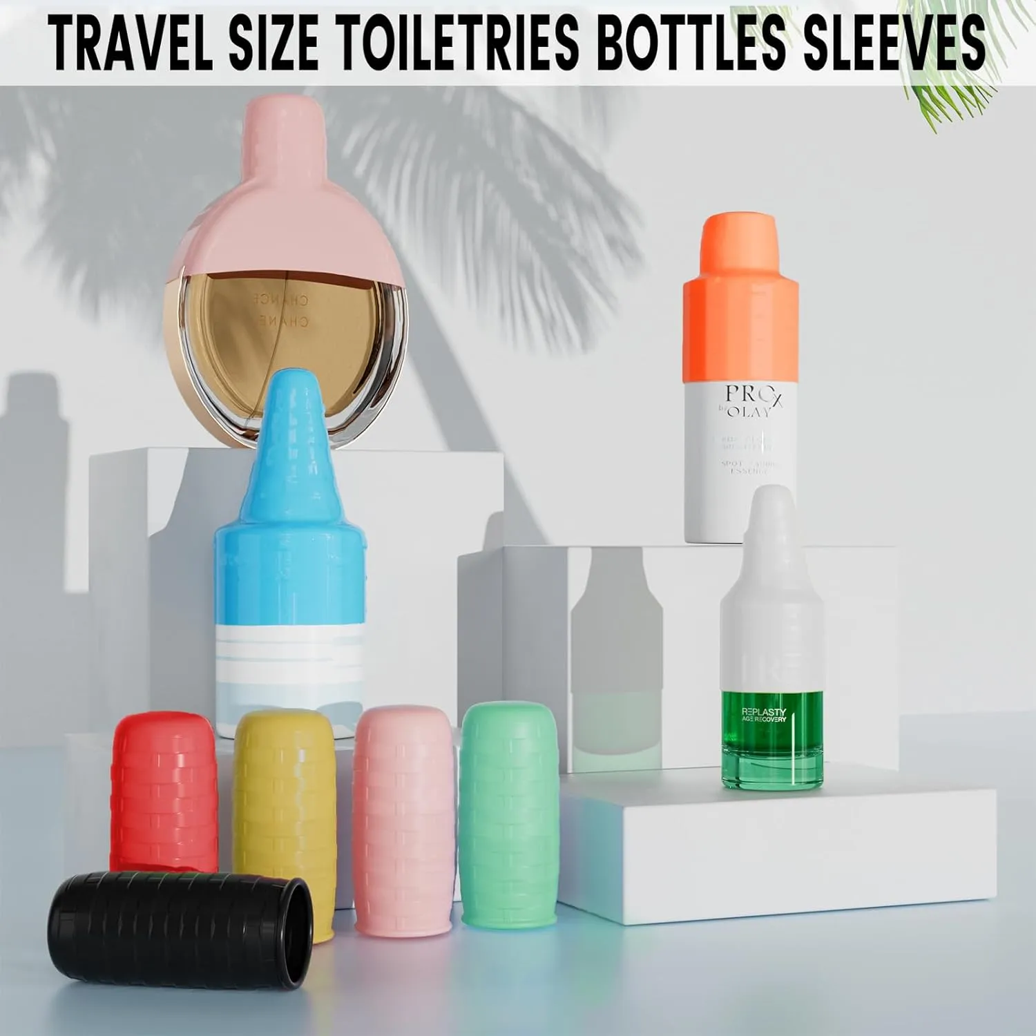 vodvob 16 Pack Silicone Bottle Sleeves, Travel Essentials for Women/Men, Leak-proof Bottle Covers, Travel Size Toiletries Sleeves, Cruise Ship Essentials, Travel Accessories