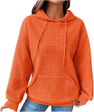 Waffle Knit Oversized Hoodies for Women with Pocket - Fall Sweatshirt 2024