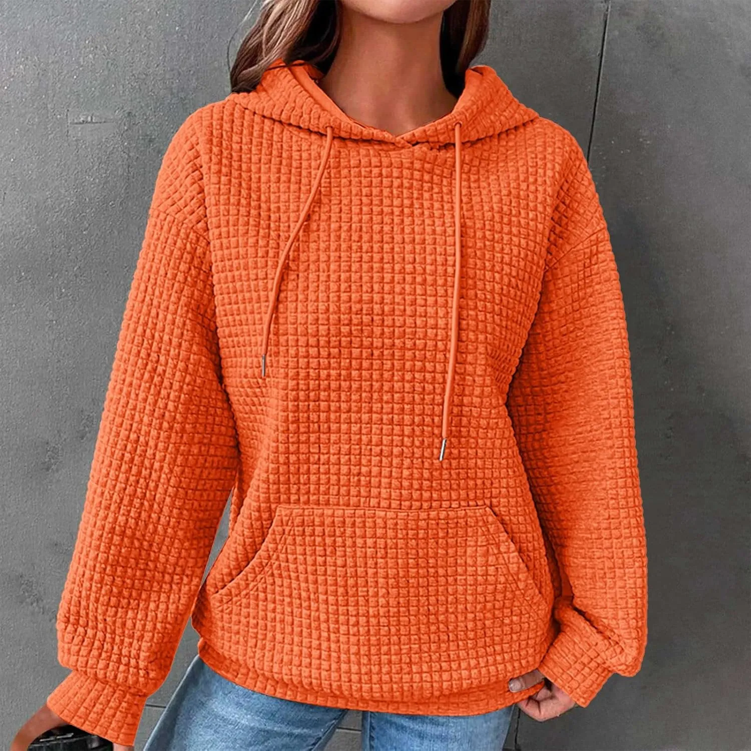 Waffle Knit Oversized Hoodies for Women with Pocket - Fall Sweatshirt 2024
