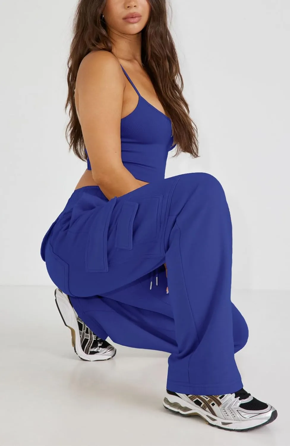 Waitfairy Wide Leg Sweatpants Women Cargo Pants for Girls High Waisted Baggy Sweatpants for Women Casual Pants with Pockets