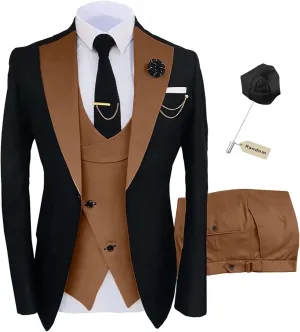 Wemaliyzd Men's 3 Piece Suit Slim Fit, Notch Lapel Tux Single Breasted Vest & Pants