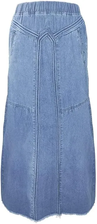 Women High Waisted Emo Jean Skirt A Line Long Denim Skirts Y2K Preppy Maxi Denim Skirt Vintage Frayed Hem Skirt