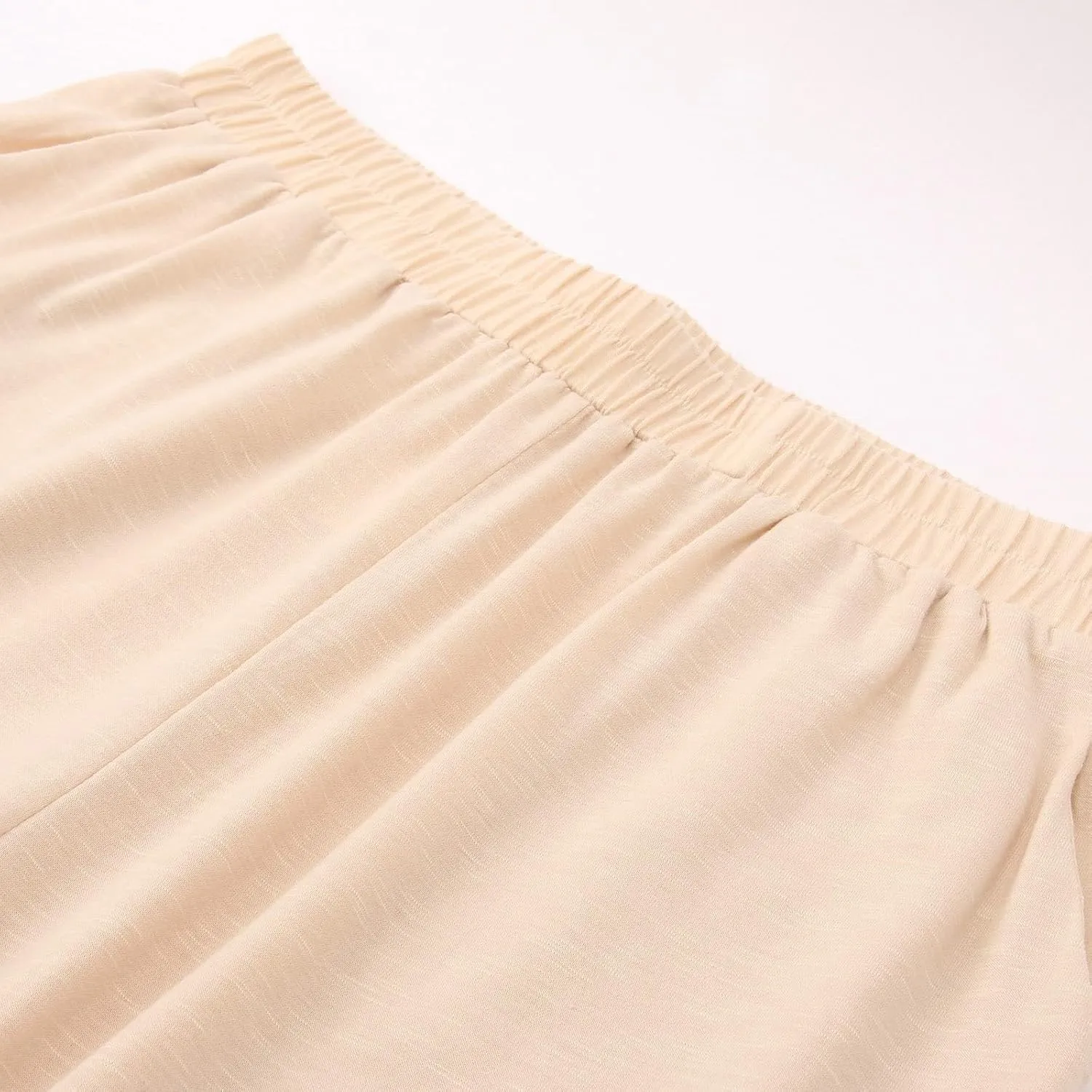 Women Linen Sets 2 Piece Outfits Straight Wide Leg Pants Set Short Sleeve T-shirt Casual Outfits Comfy Loungewear