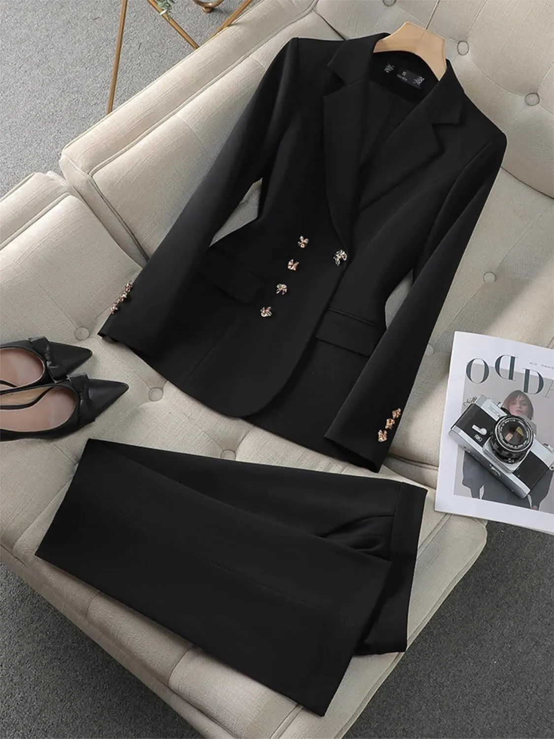 Women Pant Suit 2 Piece Set Ladies Female Autumn Spring Business Work Wear Formal Blazer Jacket and Trouser