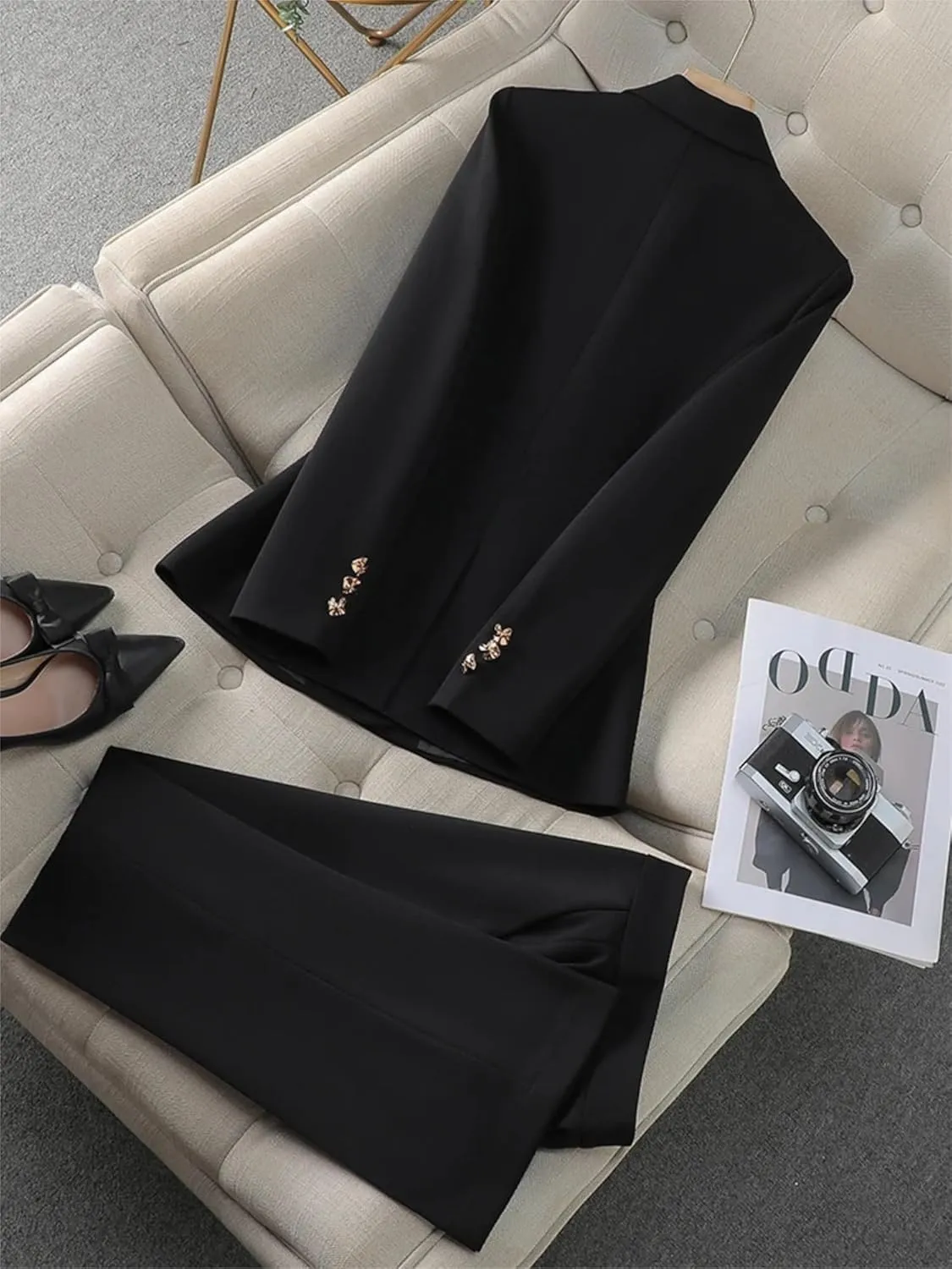Women Pant Suit 2 Piece Set Ladies Female Autumn Spring Business Work Wear Formal Blazer Jacket and Trouser