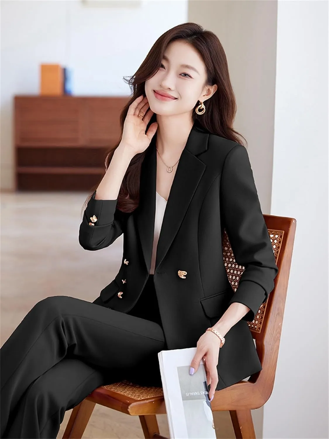 Women Pant Suit 2 Piece Set Ladies Female Autumn Spring Business Work Wear Formal Blazer Jacket and Trouser