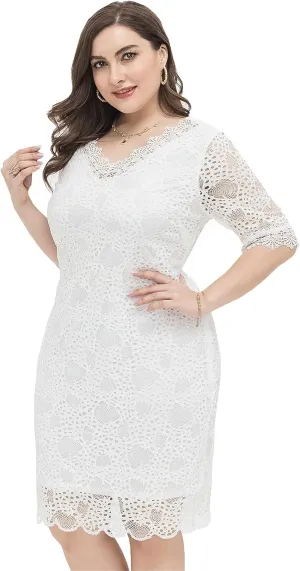 Women Sexy Summer Plus Size Bodycon Wrap Cocktail Lace Dress