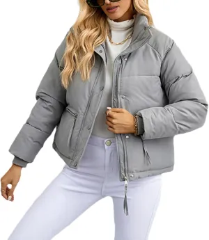 Women Short Winter Parkas Coat Korean Loose Standing Collar Cotton Padded Jacket Loose Zip Bread Coat Basic