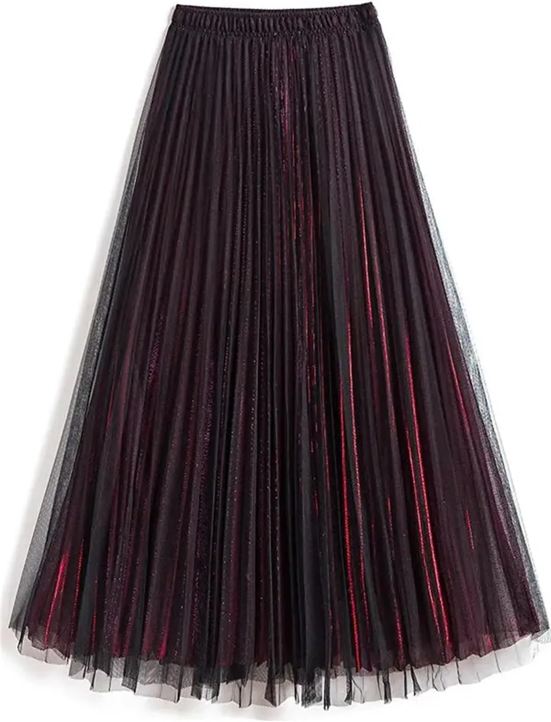Women Spring Fall Pleated Midi Skirt High Waist Elasticity Casual Party Maxi Long Skirt