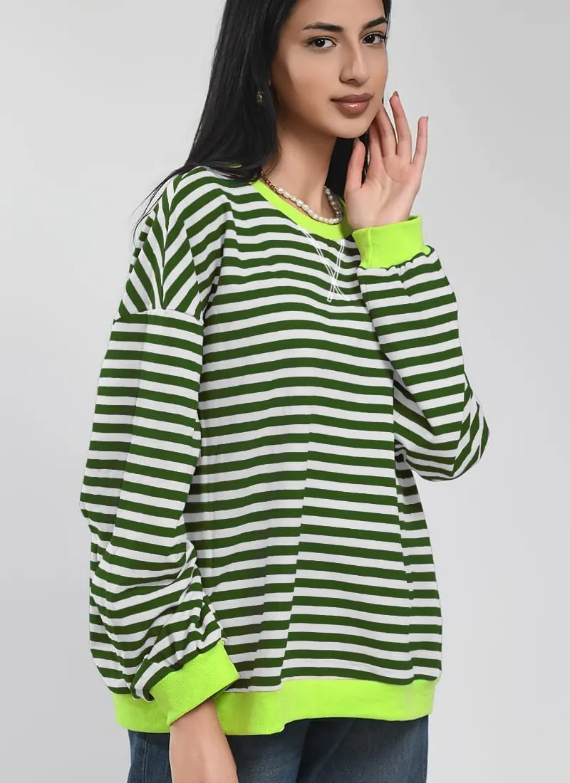 Women Striped Oversized Sweatshirt Color Block Long Sleeve Shirt Crew Neck Casual Loose Pullover Y2K Top