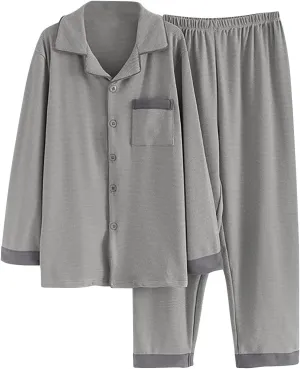 Womens 2 Piece Pajama Set Long Sleeve Button Down Top and Pant Sleepwear Loungewear Slouchy Notch Collar Soft Pjs Set