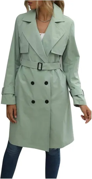 Women's Anoraks Fashion Autumn Winter Solid Color Double Breasted Trench Coat