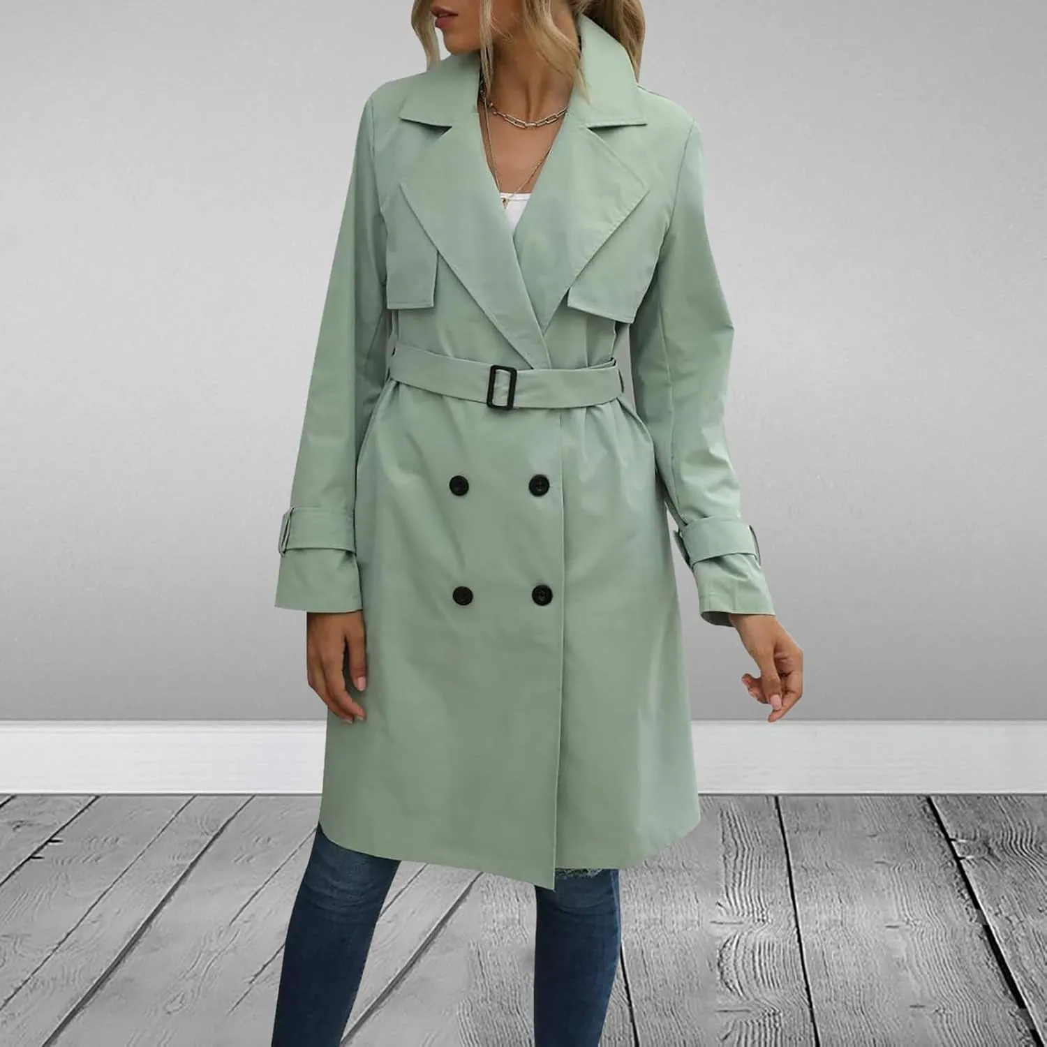 Women's Anoraks Fashion Autumn Winter Solid Color Double Breasted Trench Coat
