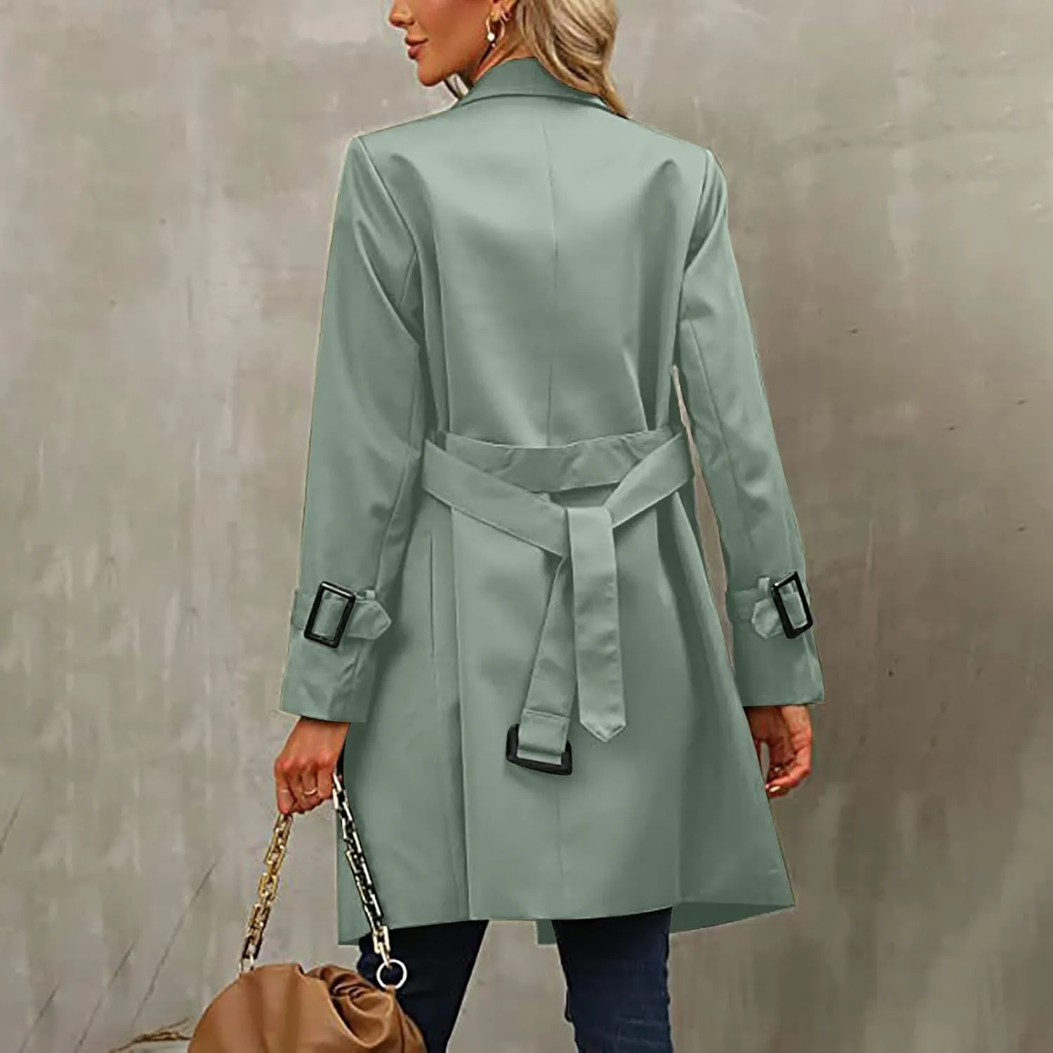 Women's Anoraks Fashion Autumn Winter Solid Color Double Breasted Trench Coat